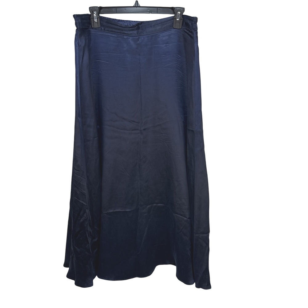 Amour Vert Womens Silky Satin Cupro Maxi Slip Skirt Size XL Navy Blue Made USA